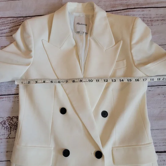 Madewell Wool Blend Off-White Double Breasted Collared Blazer Women's 00 - Picture 7 of 8